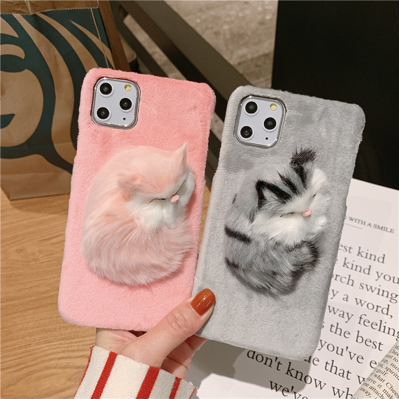 Compatible with Apple, Imitation cat iPhone XS Plush PC Case Plush