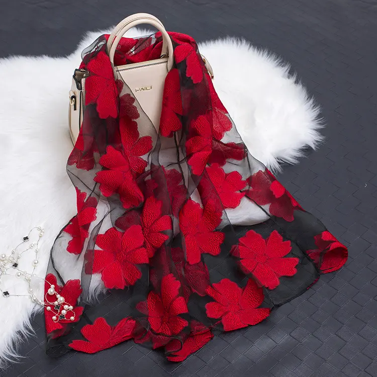 Cut Flowers Hollow Silk Scarf Simulation