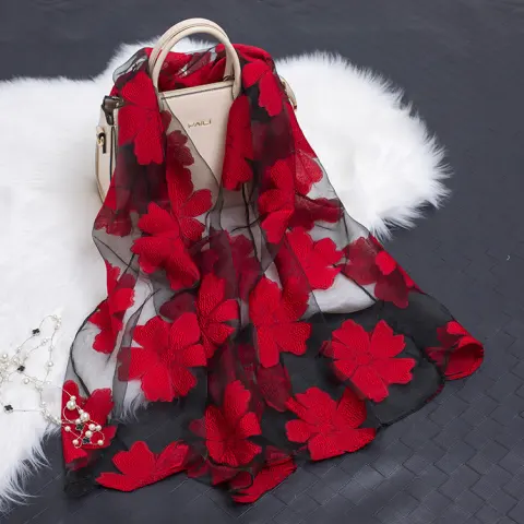 Cut Flowers Hollow Silk Scarf Simulation