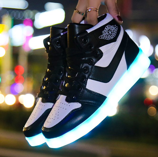 LED sports shoes sneakers high top USB Black - Shop at LoveMi