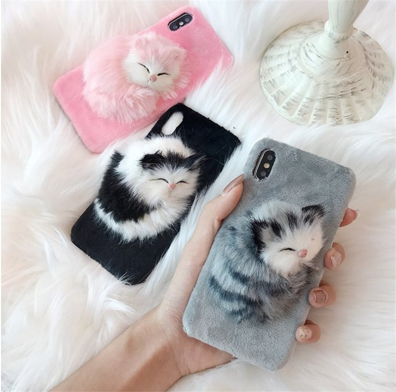Compatible with Apple, Imitation cat iPhone XS Plush PC Case Plush - Image 2