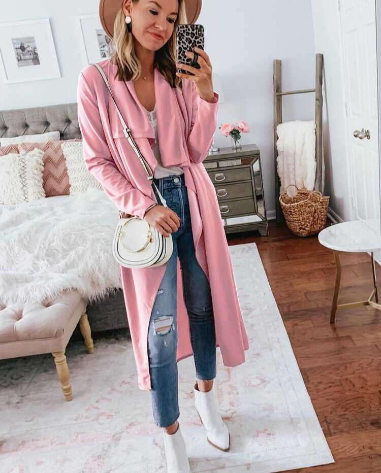 European and American long windbreaker jacket cardigan Pink - Shop at LoveMi