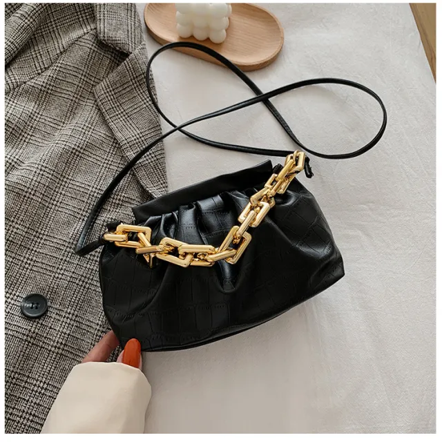 Net red retro cloud bag fashion chain handbag shoulder bag Black - Shop at LoveMi