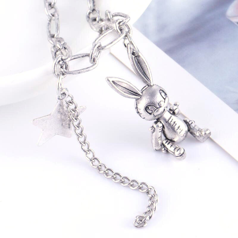 Retro and old cartoon joint movable rabbit alloy necklace