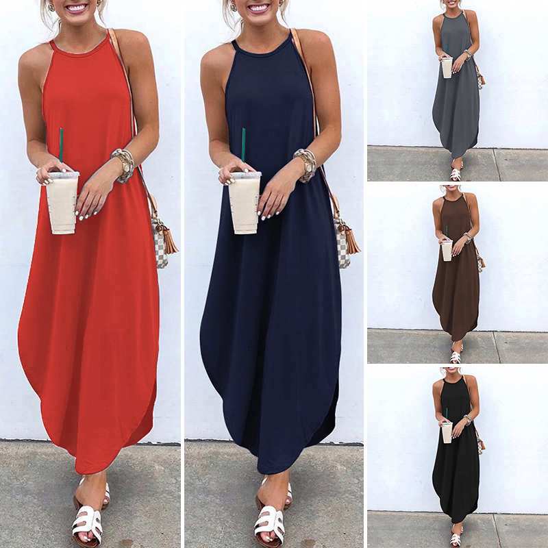 Sexy Sling Sleeveless Irregular Long Dress