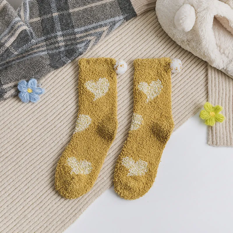 Coral fleece socks - Yellow