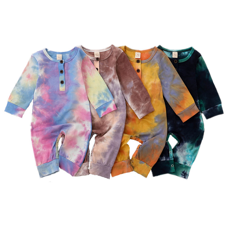 Infant Tie-Dyed Cotton Long-Sleeve Romper