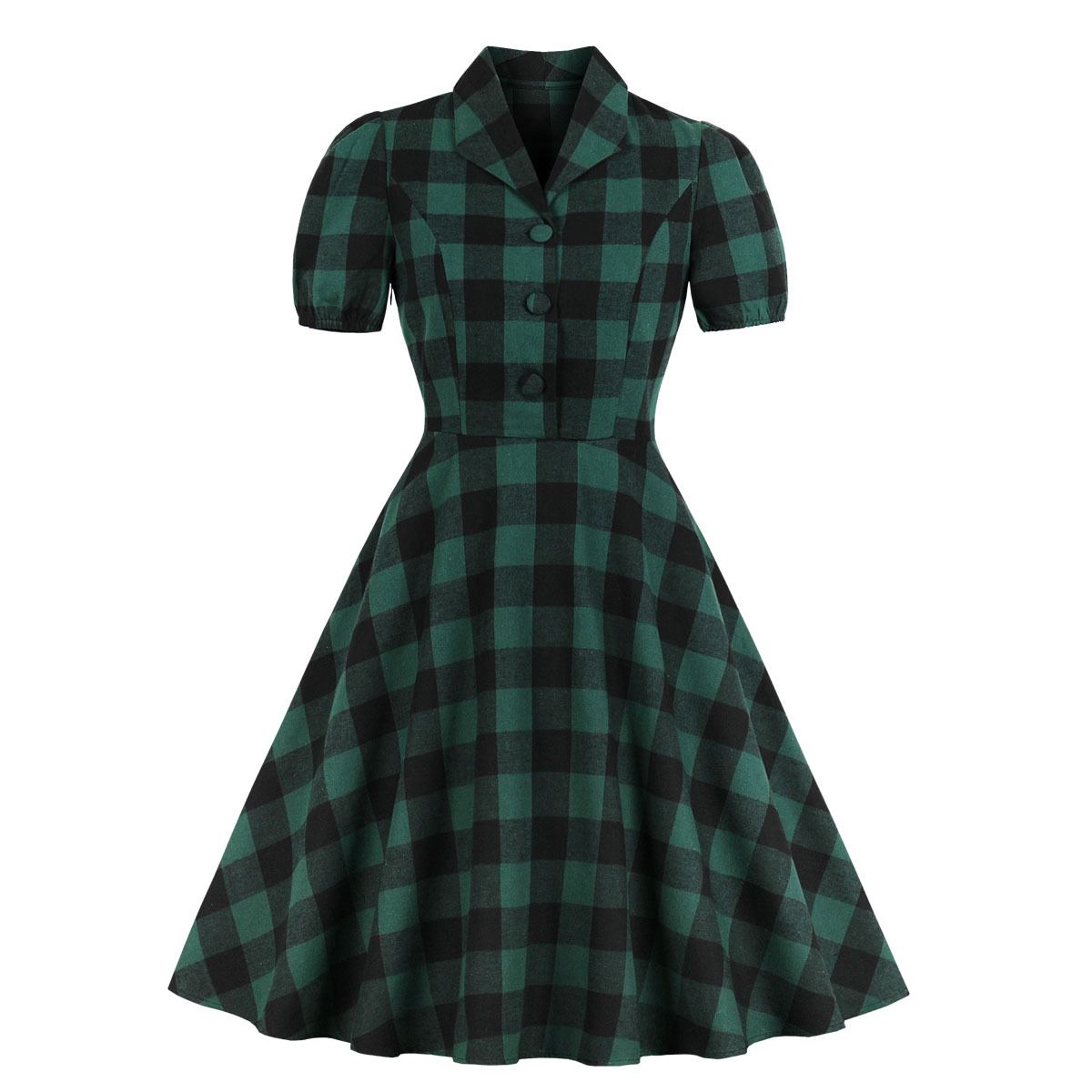 Plaid V-neck button dress