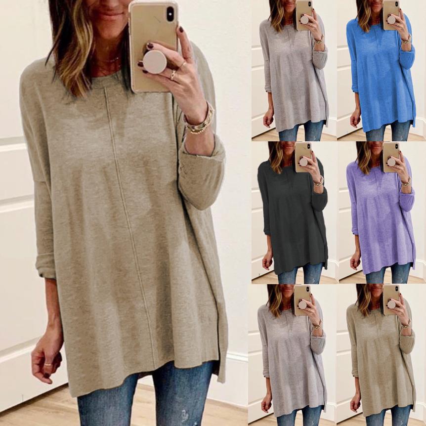 Long sleeve round neck stitching T-shirt