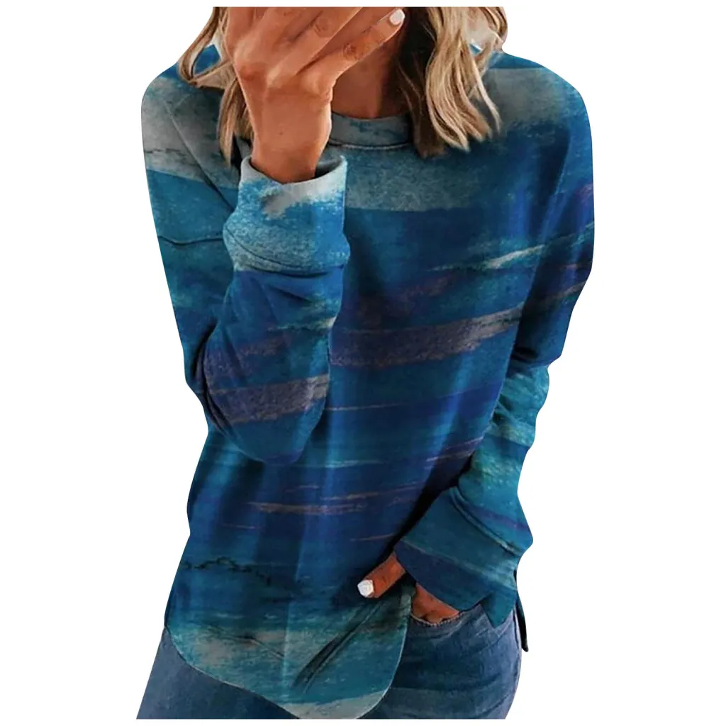Fashion printed long sleeve sweater - Blue
