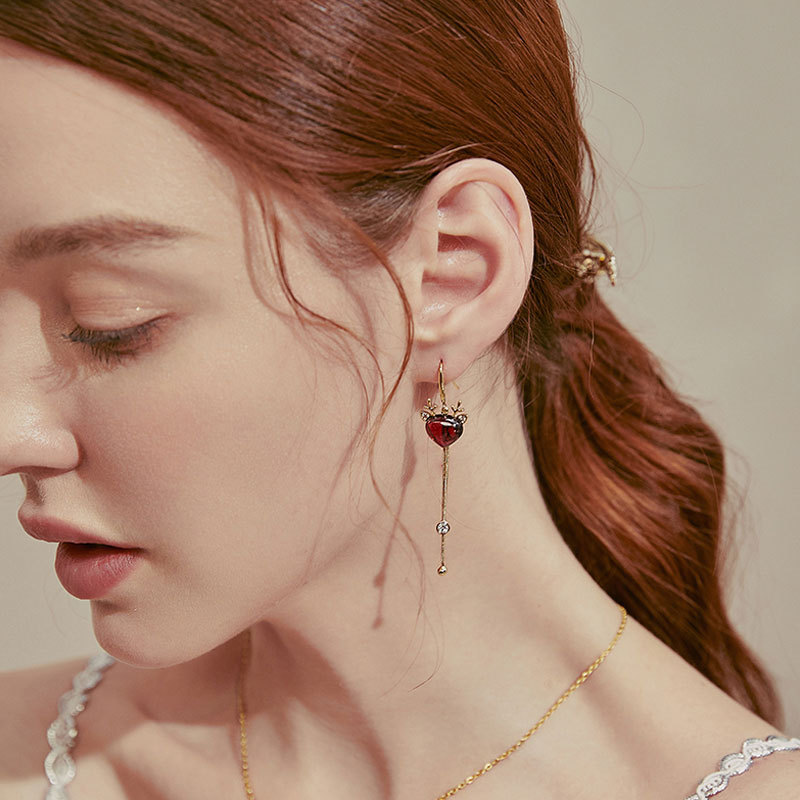 Silver Post Christmas Elk Horn Earrings