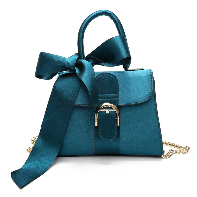 Female bag ladies shoulder bag fashion bow velvet handbag - Blue