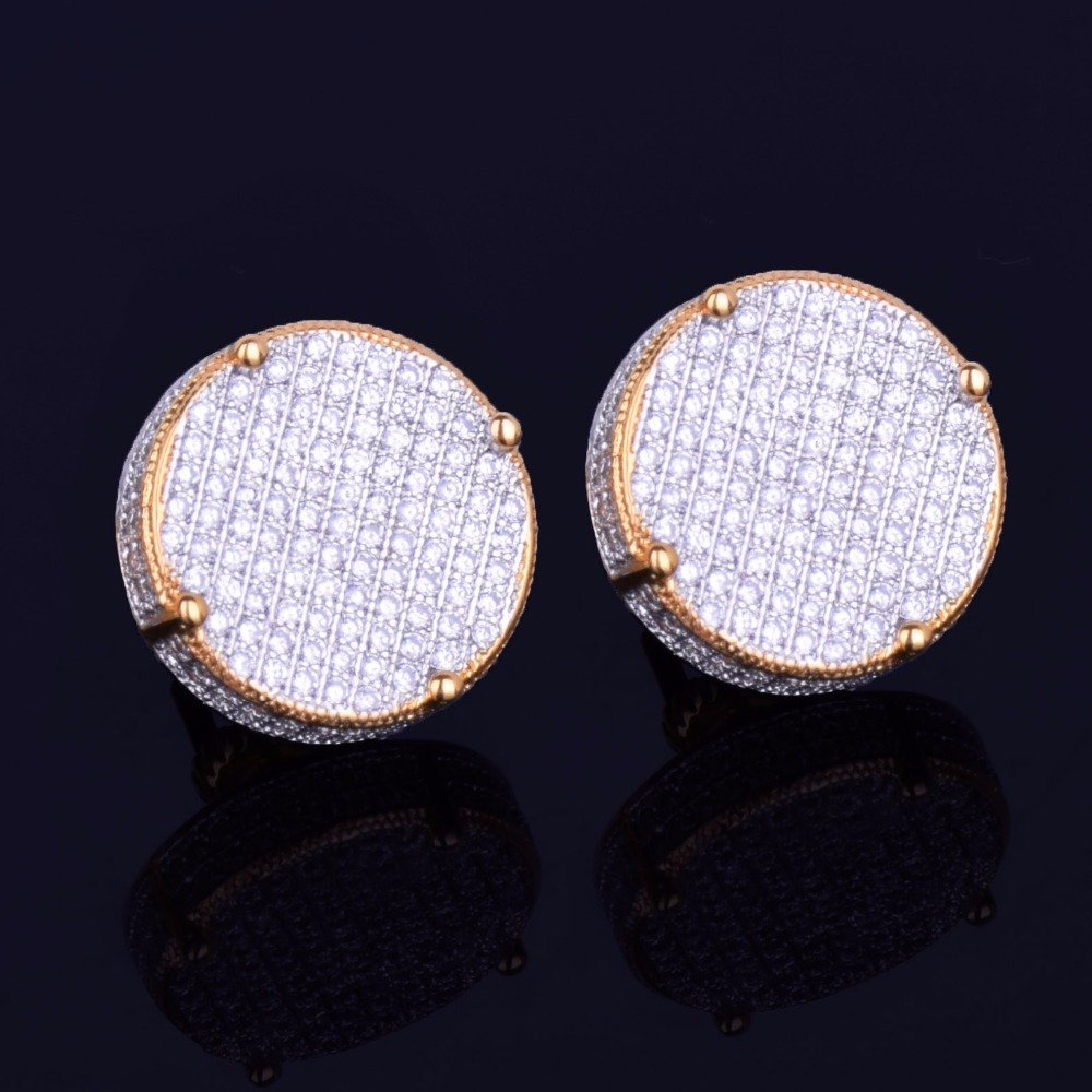 Copper inlaid zircon Round Earrings