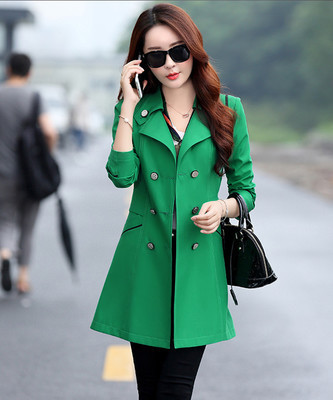 Medium length coat with double breasted windbreaker Green - Shop at LoveMi