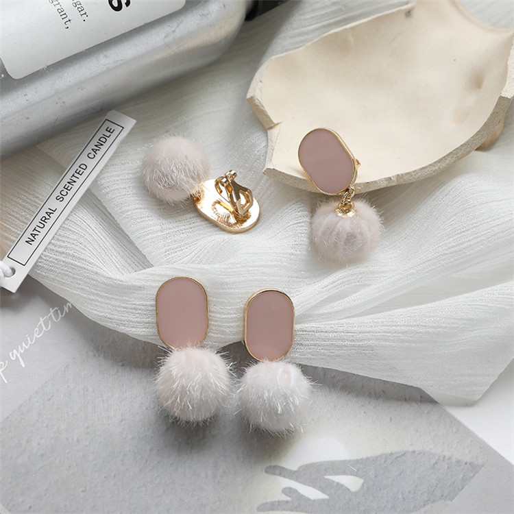 S925 silver needle geometric cute plush earrings