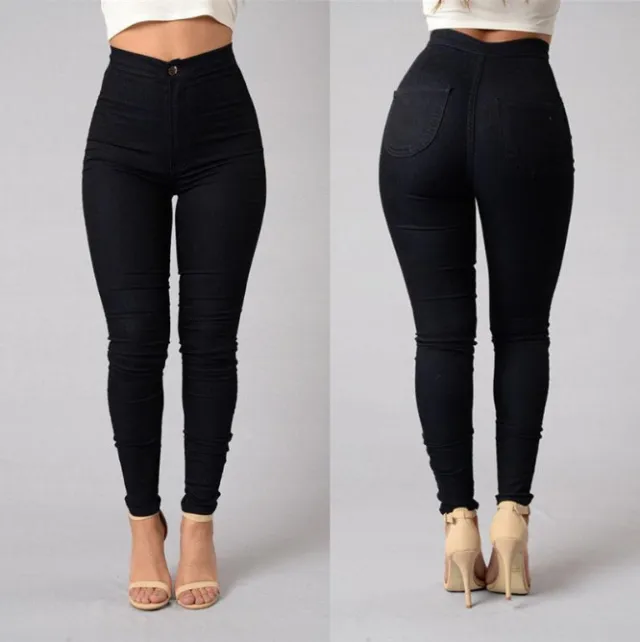 Ladies fashion slim casual stretch skinny jeans Black - Shop at LoveMi