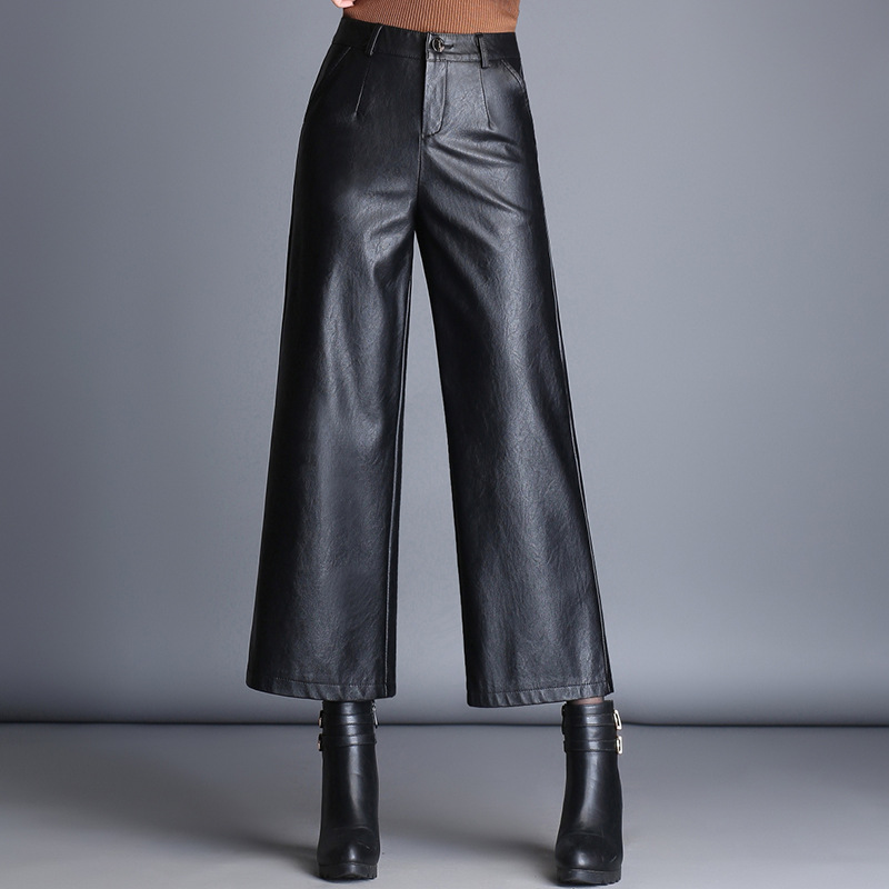 Fashion plus size loose women casual leather pants Black - Shop at LoveMi