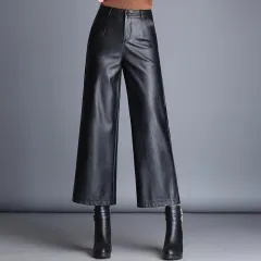 Fashion plus size loose women casual leather pants - Black - View 1
