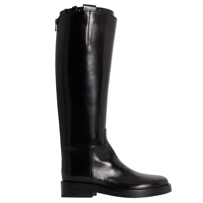 Leather riding boots high boots knee high heels boots - Tan