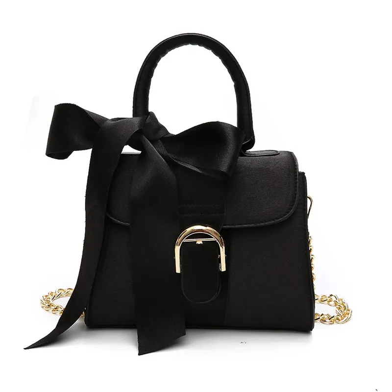 Female bag ladies shoulder bag fashion bow velvet handbag - Black