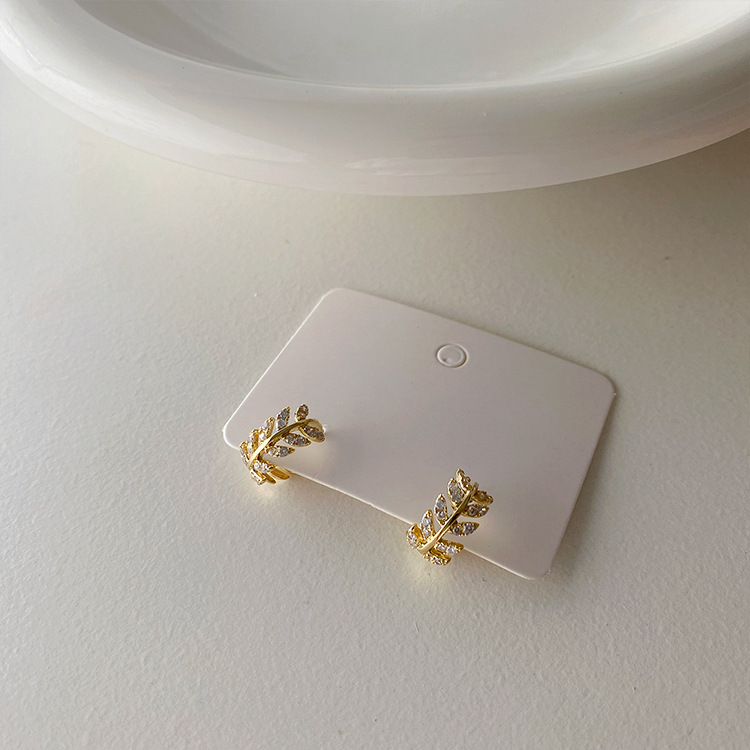 Temperament fashion zircon leaves earrings earrings earrings cool wind