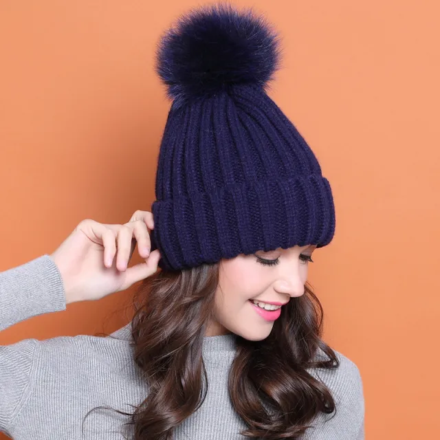 Fur ball fur hat Dark Blue - Shop at LoveMi