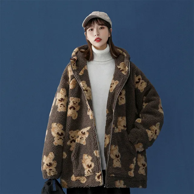 Lamb fur bear cotton coat Khaki - Shop at LoveMi