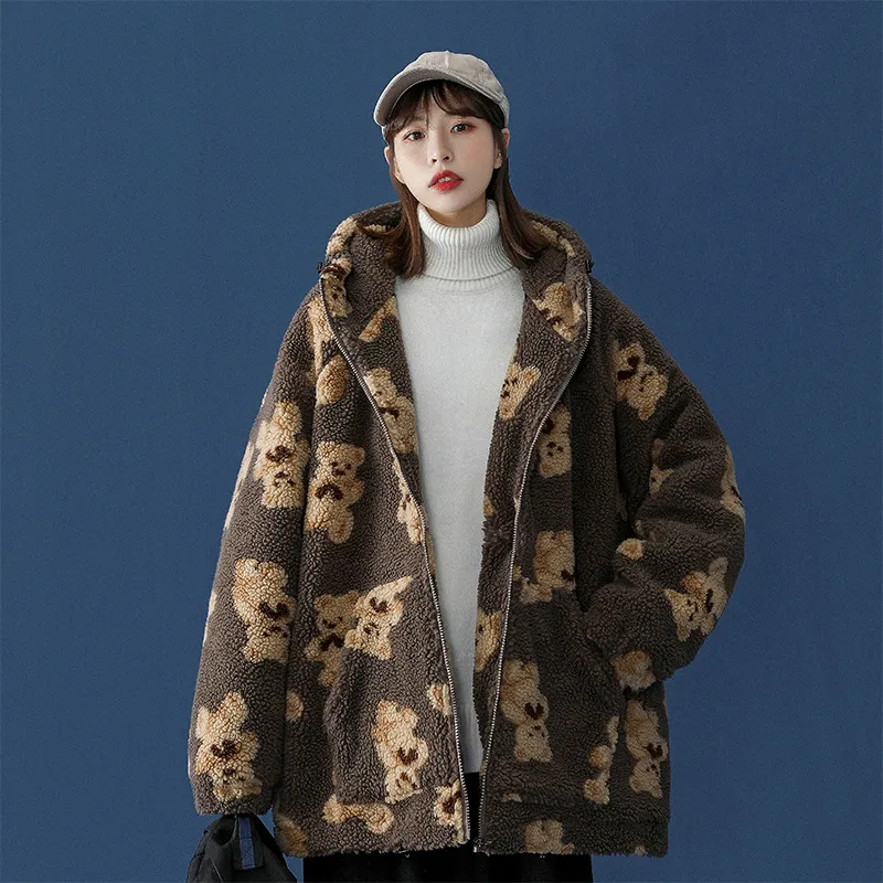 Lamb fur bear cotton coat - Khaki