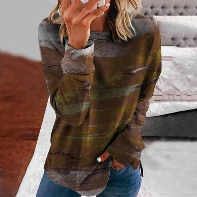 Fashion printed long sleeve sweater Khaki - Shop at LoveMi