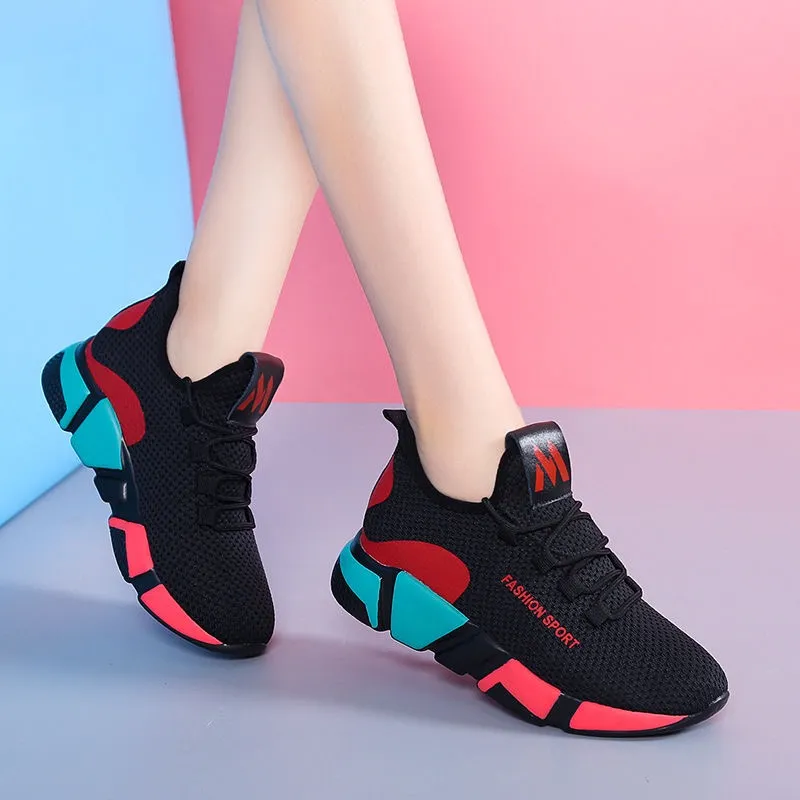 Korean colour-blocking lace-up casual sneakers - Red
