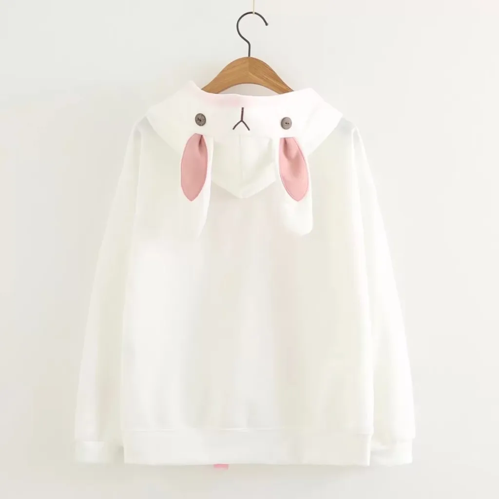 Sweet spring new cute rabbit embroidered Hoodie - White