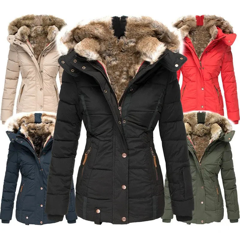 Fur Collar Long Sleeve Slim-fit Cotton Coat