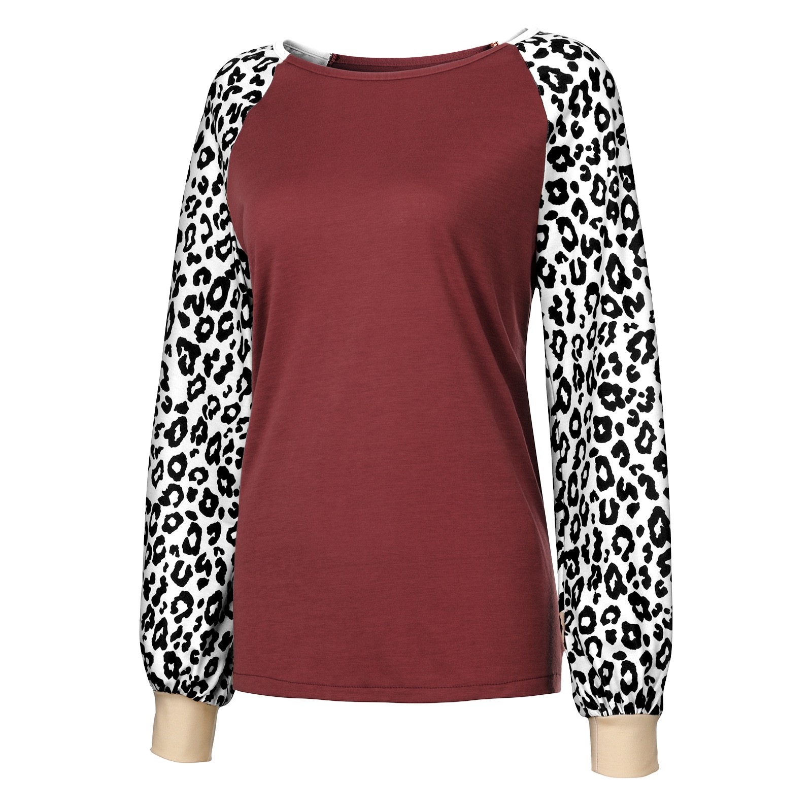 Round neck leopard print bubble sleeve women's T-shirt