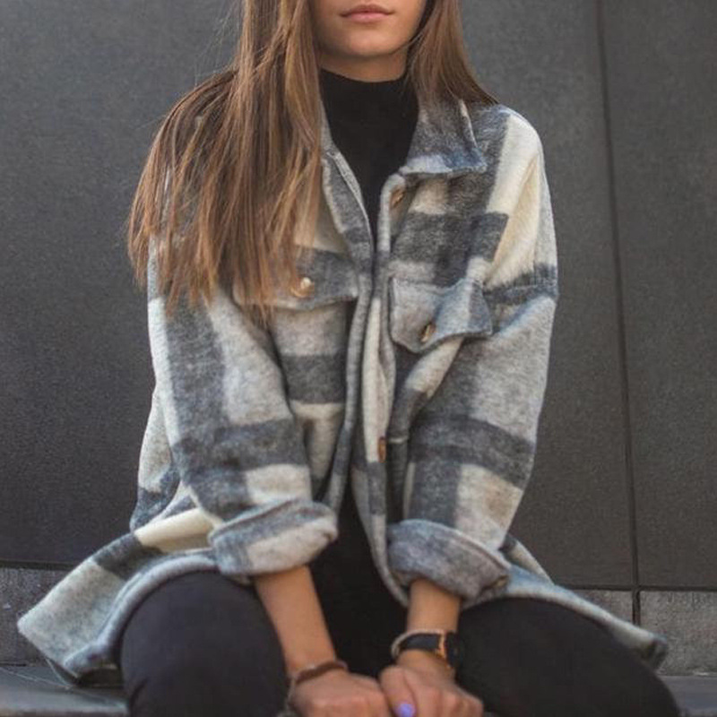 Long sleeve lapel loose check children's casual jacket