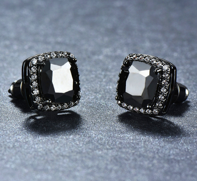 Square Black Zircon Stud Earrings
