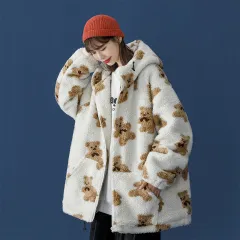Lamb fur bear cotton coat - White - View 1