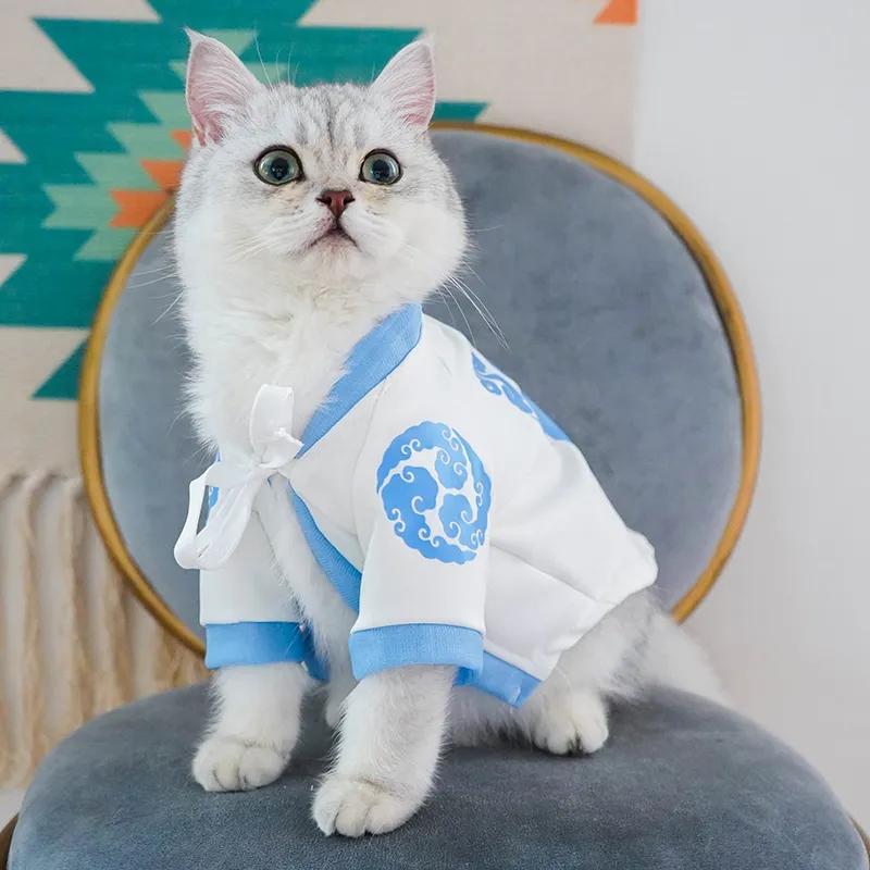 mall dog Dragon Robe anti hair pet clothing - Blue Hanfu