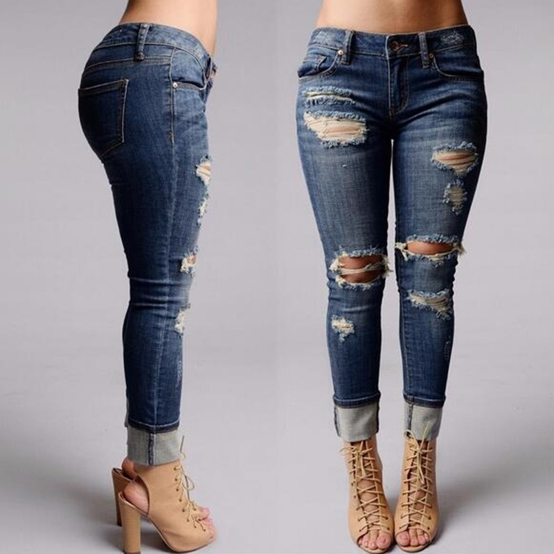 Ladies ripped long jeans Picture Color L - Shop at LoveMi