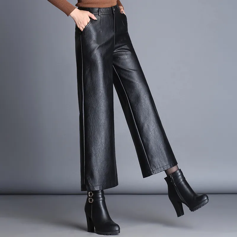 Fashion plus size loose women casual leather pants - Black Velvet