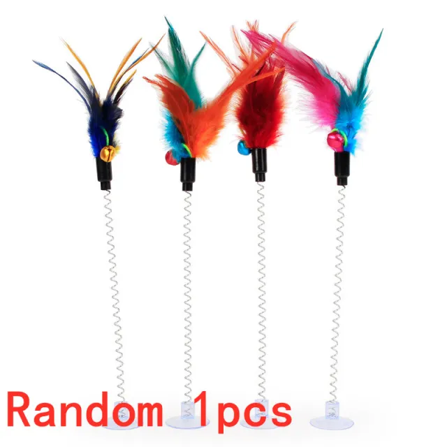 Pet cat plush mouse stick with suction cup spring Feather - Shop at LoveMi