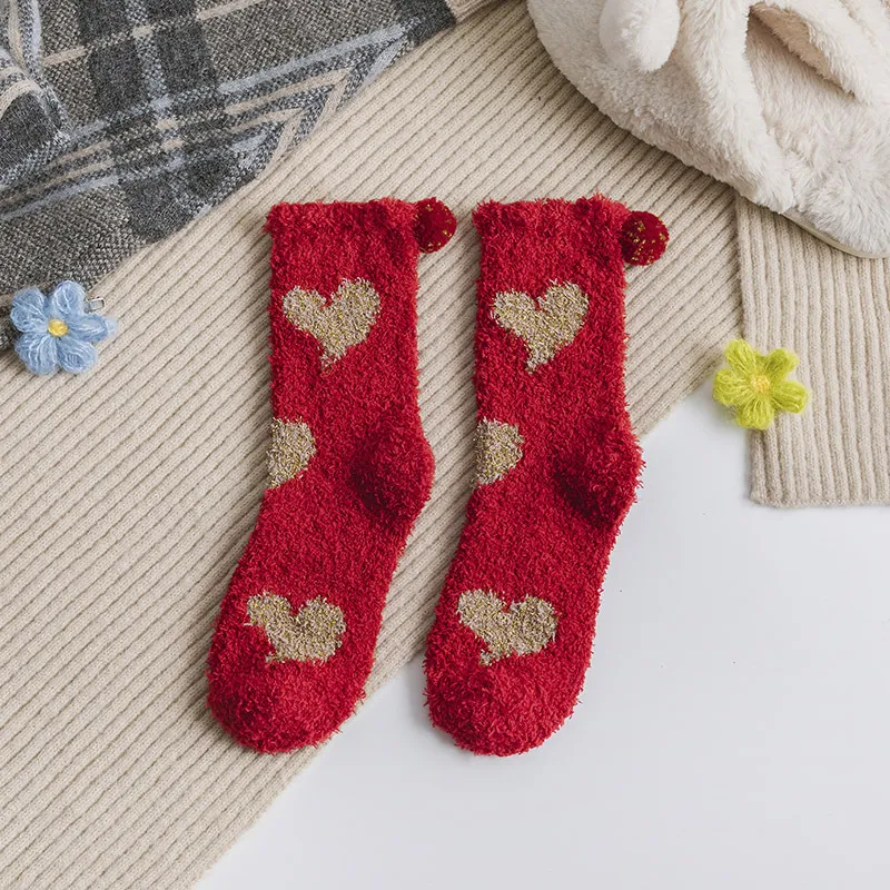 Coral fleece socks - Red