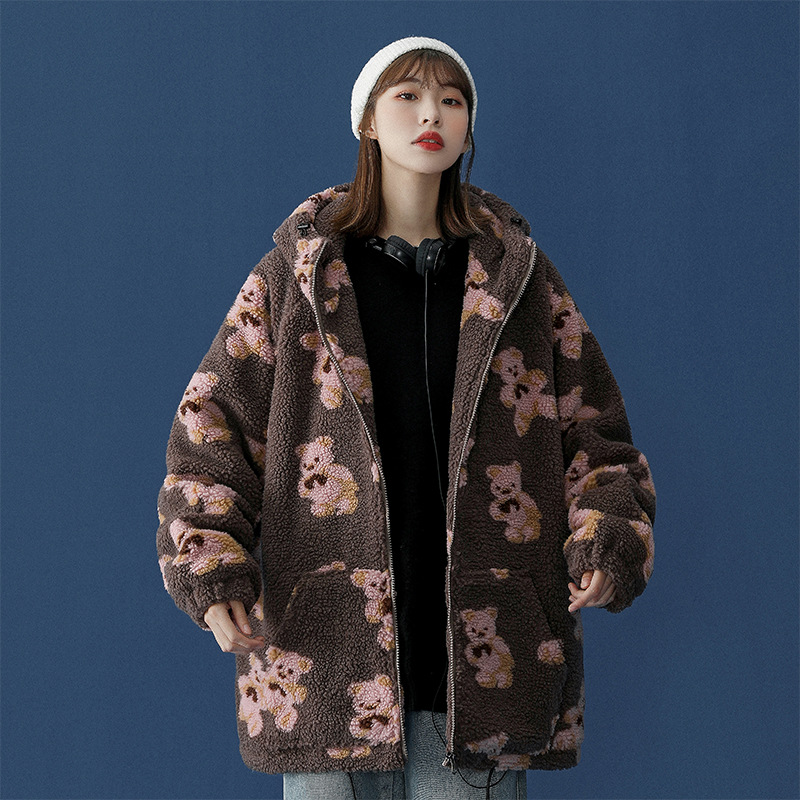 Lamb fur bear cotton coat Pink - Shop at LoveMi