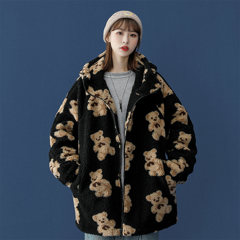 Lamb fur bear cotton coat Black - Shop at LoveMi