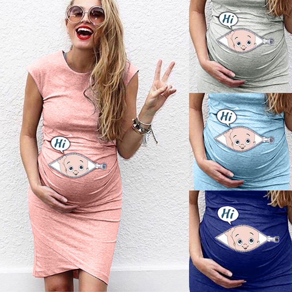 6770037688724 - Round Neck Short Sleeve Maternity Dress