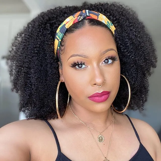 African lady headband black twisted fluffy explosion wig Black - Shop at LoveMi
