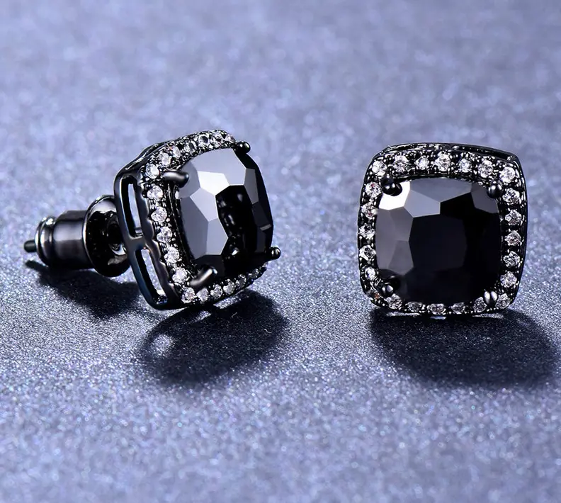 Square Black Zircon Stud Earrings