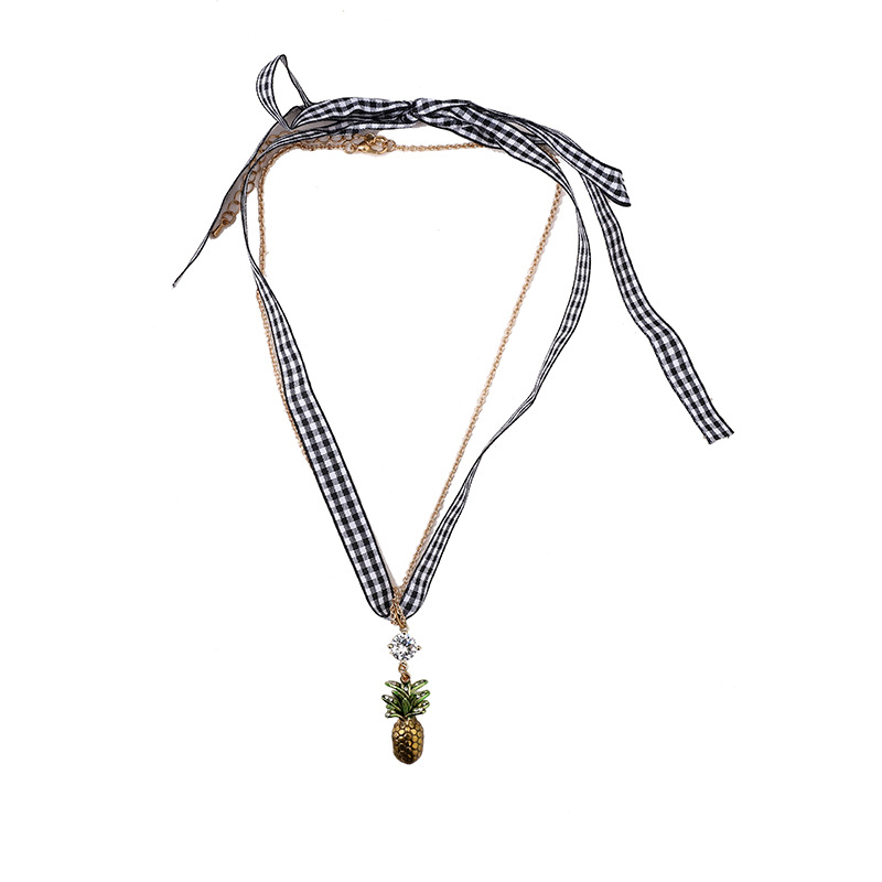 Absurd Plaid Ribbon Pineapple Necklace