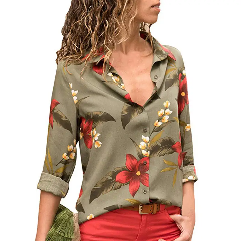 Long-sleeved printed shirt chiffon women's top