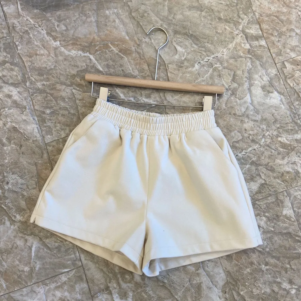 Women's shorts high waist, thin, loose, wide legs - Apricot Color