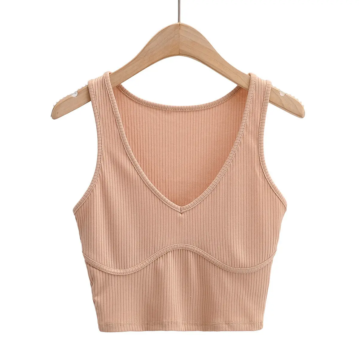 Chest-shaped Stitching V-neck Stretch Solid Color Knitted Sling